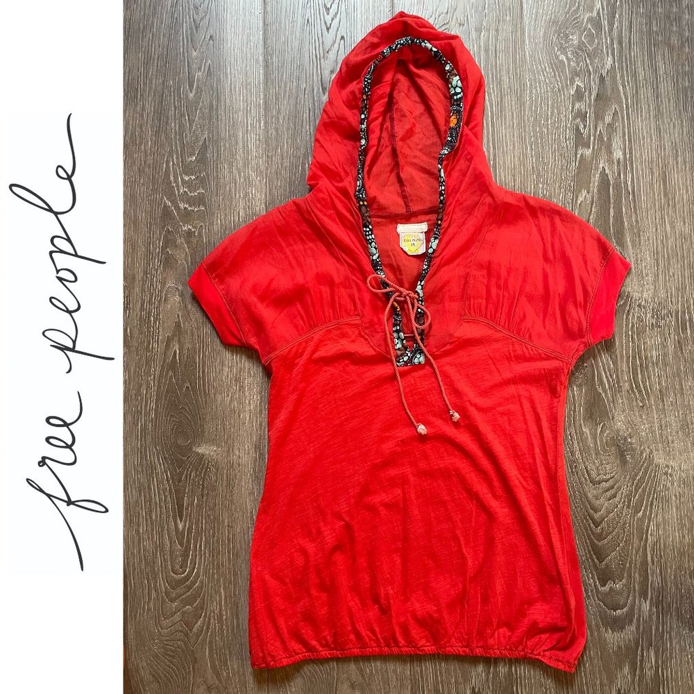 FREE PEOPLE Short Sleeve Hooded Pullover Medium